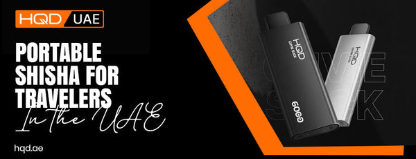 Portable HQD Shisha for travelers in the UAE, compact disposable shisha vape with authentic flavor for on-the-go use